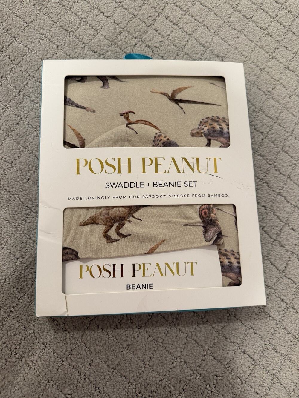 Posh Peanut Vintage Dino Swaddle & Beanie Set Bamboo Viscose NIB Baby Gift